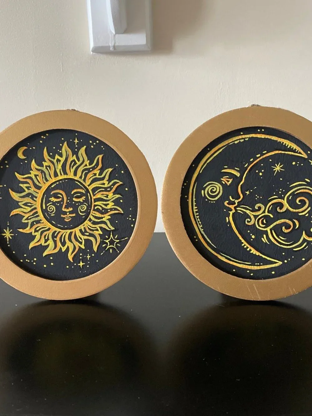 2 Celestial Sun and Moon Paintings, Whimsigoth